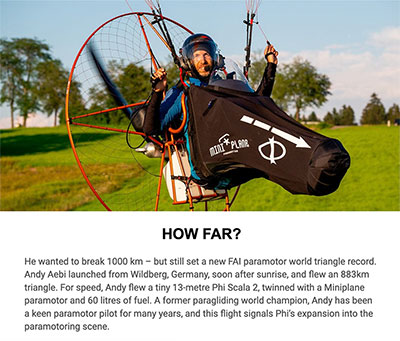 Andi Aebi Flies Paramotor World Record on the Miniplane LR